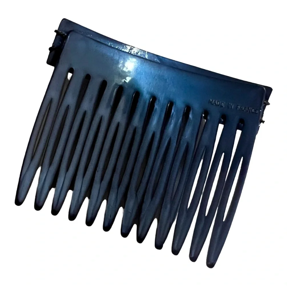 1980’s Blue French Hair‎ Comb With Gold Threading, Handmade in France, Deadstock